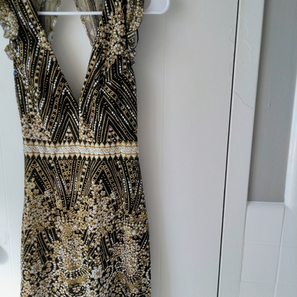 Hello Molly Black and Gold Sequin V-Neck Mini Dress - Picture 6 of 6